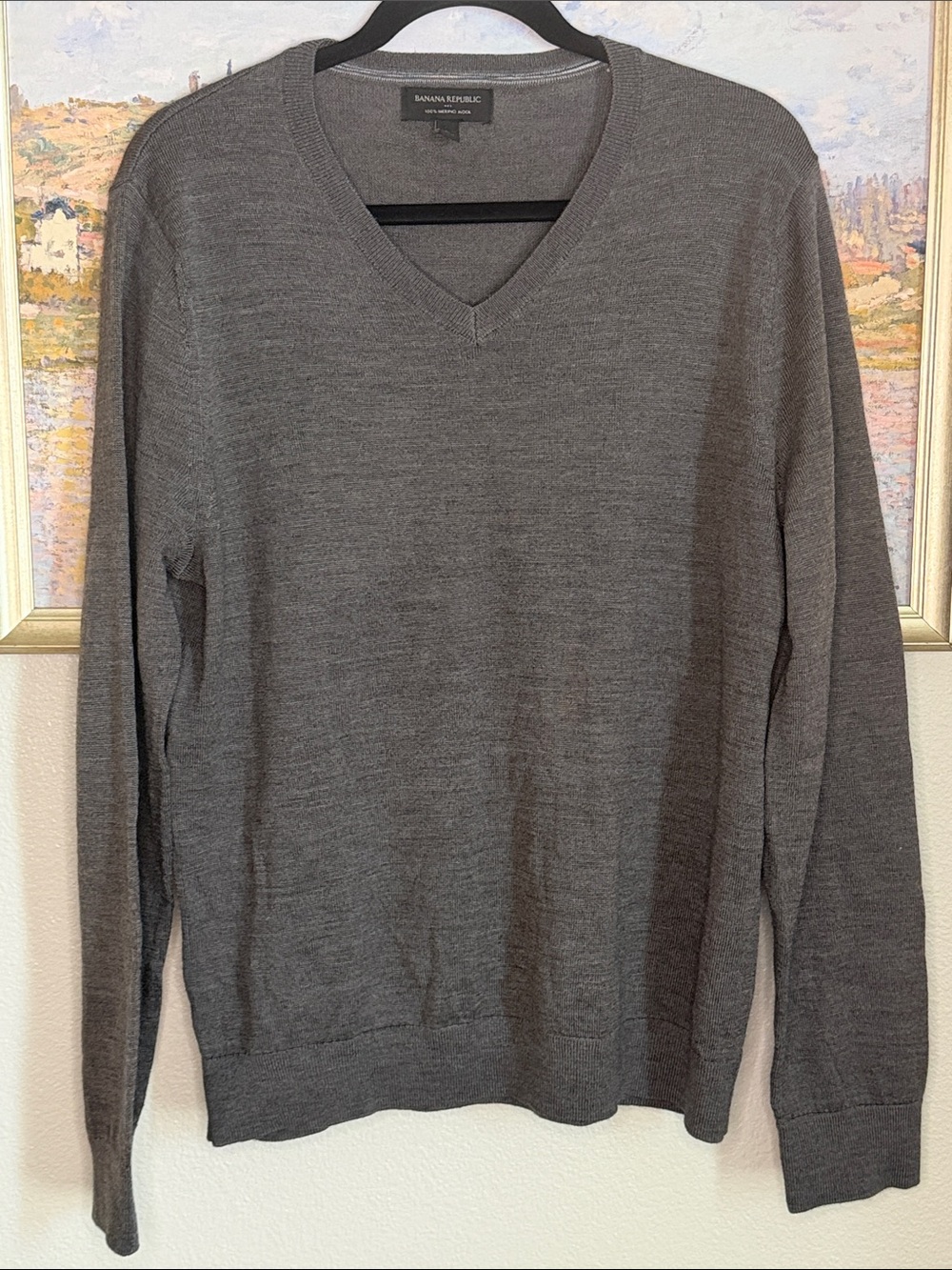 Banana Republic Men's V-Neck 100% wool Sweater - Charcoal Gray size L (bin12)